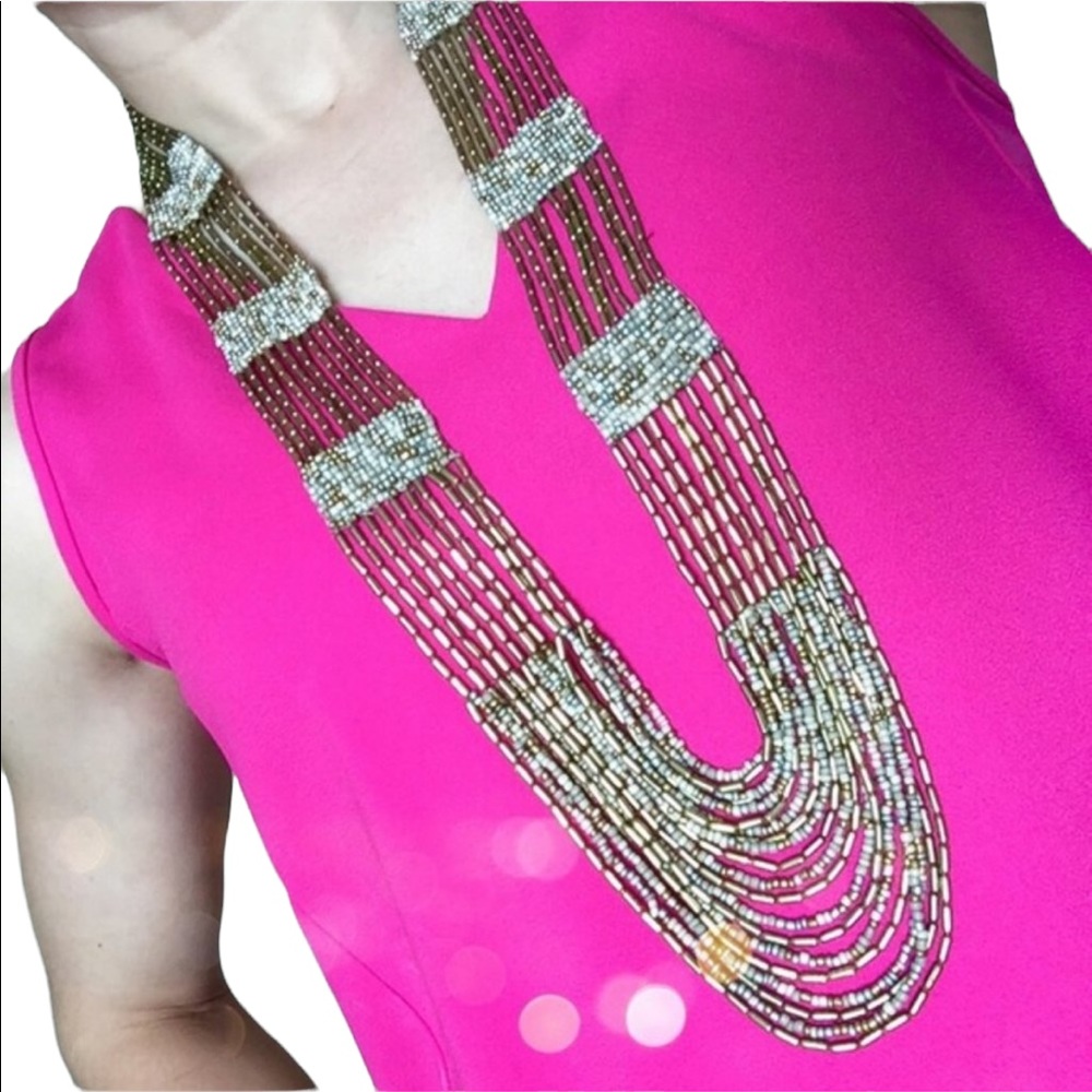 New LOFT Multi Strand Gold Pink Beaded Statement Necklace OS - Picture 4 of 8